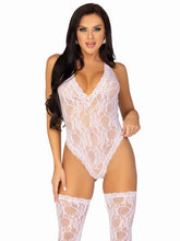 Sweet Romance Lace Teddy & Stockings Set White