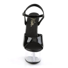 Ankle Strap Sandal Black with Clear Heel