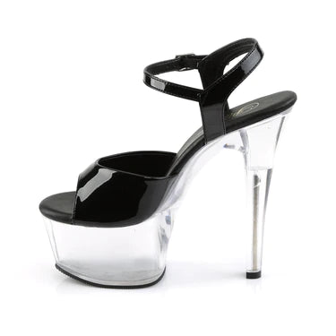 Ankle Strap Sandal Black with Clear Heel