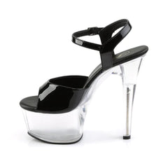 Ankle Strap Sandal Black with Clear Heel